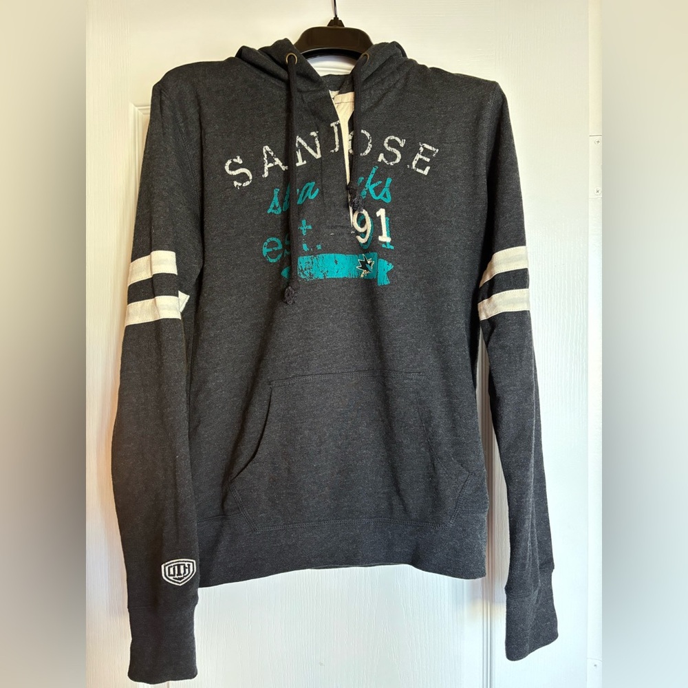 San Jose Sharks NHL Hockey Ladies Hoodie size large old time hockey gray